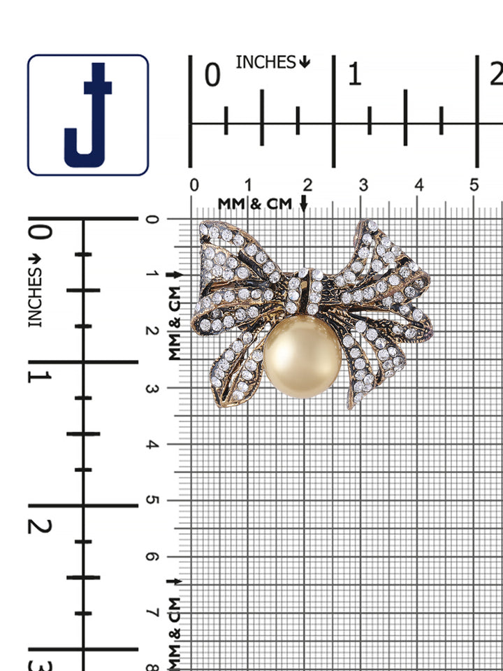 Bow-Knot Design Diamond And Pearl Exquisite Brooch Pin