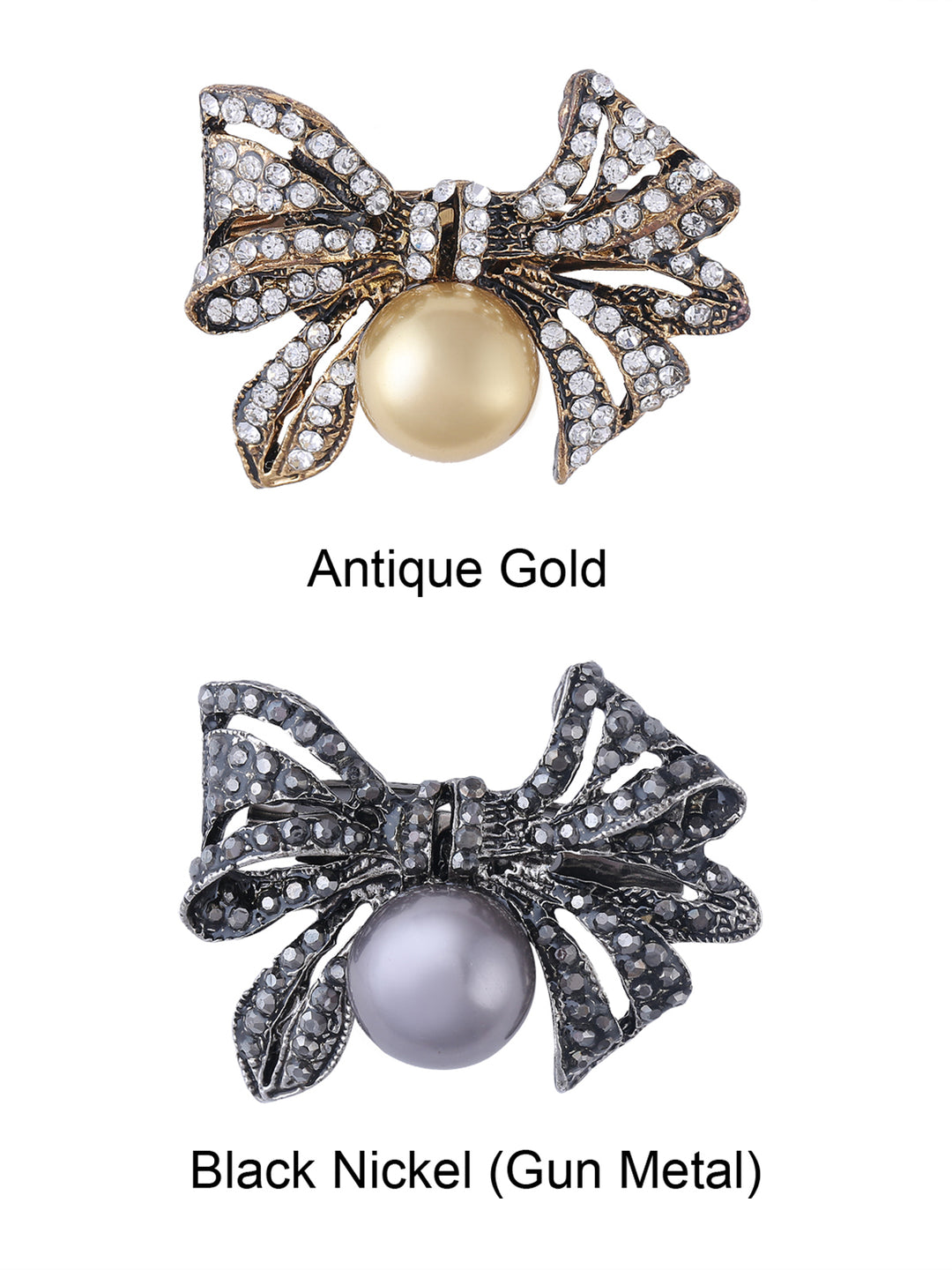 Bow-Knot Design Diamond And Pearl Exquisite Antique Gold & Black Nickel(Gun Metal) Brooch Pin