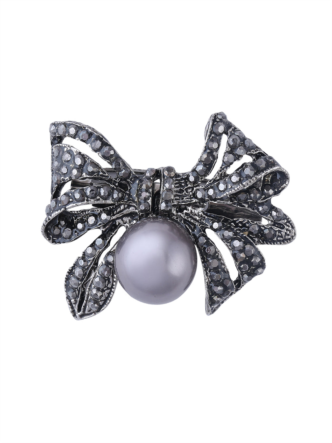 Bow-Knot Design Diamond And Pearl Exquisite Black Nickel (Gun Metal) Brooch Pin