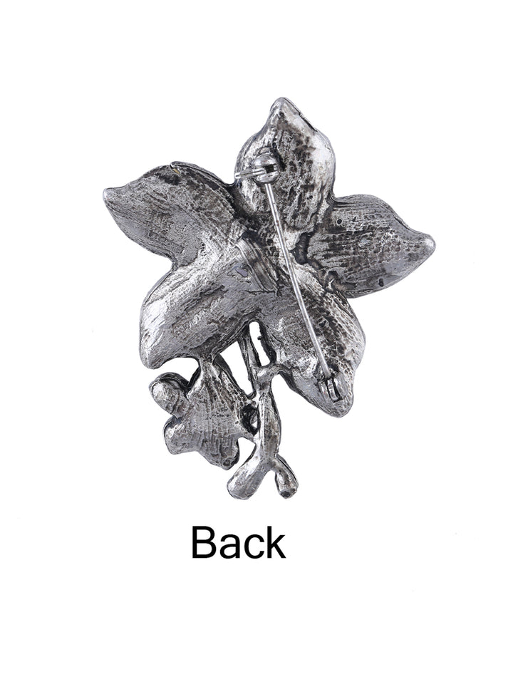 Exquisite Sparkling Diamonds Silver Grey Pearl Flower Pin Brooch