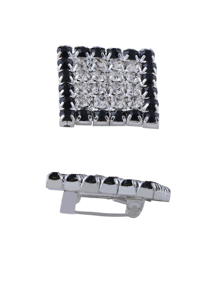 Square Shape Black And Silver Diamond Pin Brooch