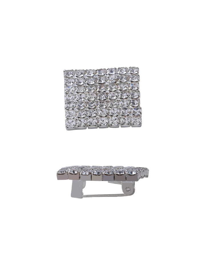 Square Shape Silver Diamonds Brooch Pin