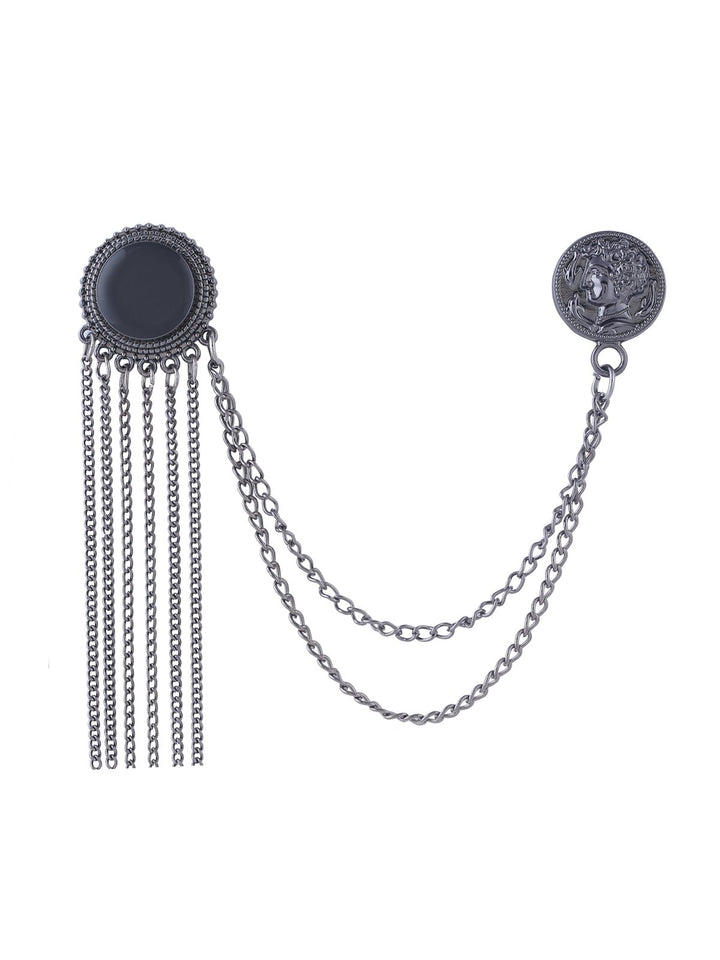Black Nikel (Gunmetal) Color Classic Coin Design Chain Hanging Unisex Brooch