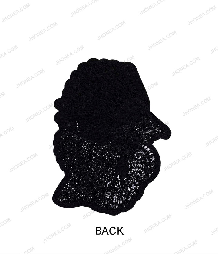 Black & White Traditional Tribal Hat Embroidery Sequins Patch