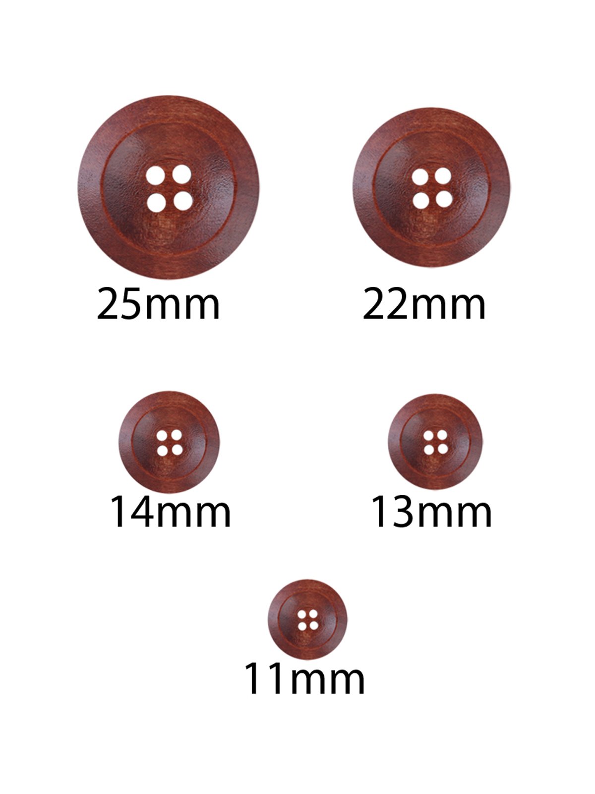 Brown Colour Round Shape 4 Hole Wide Rounded Rim Wooden Button - Jhonea Accessories