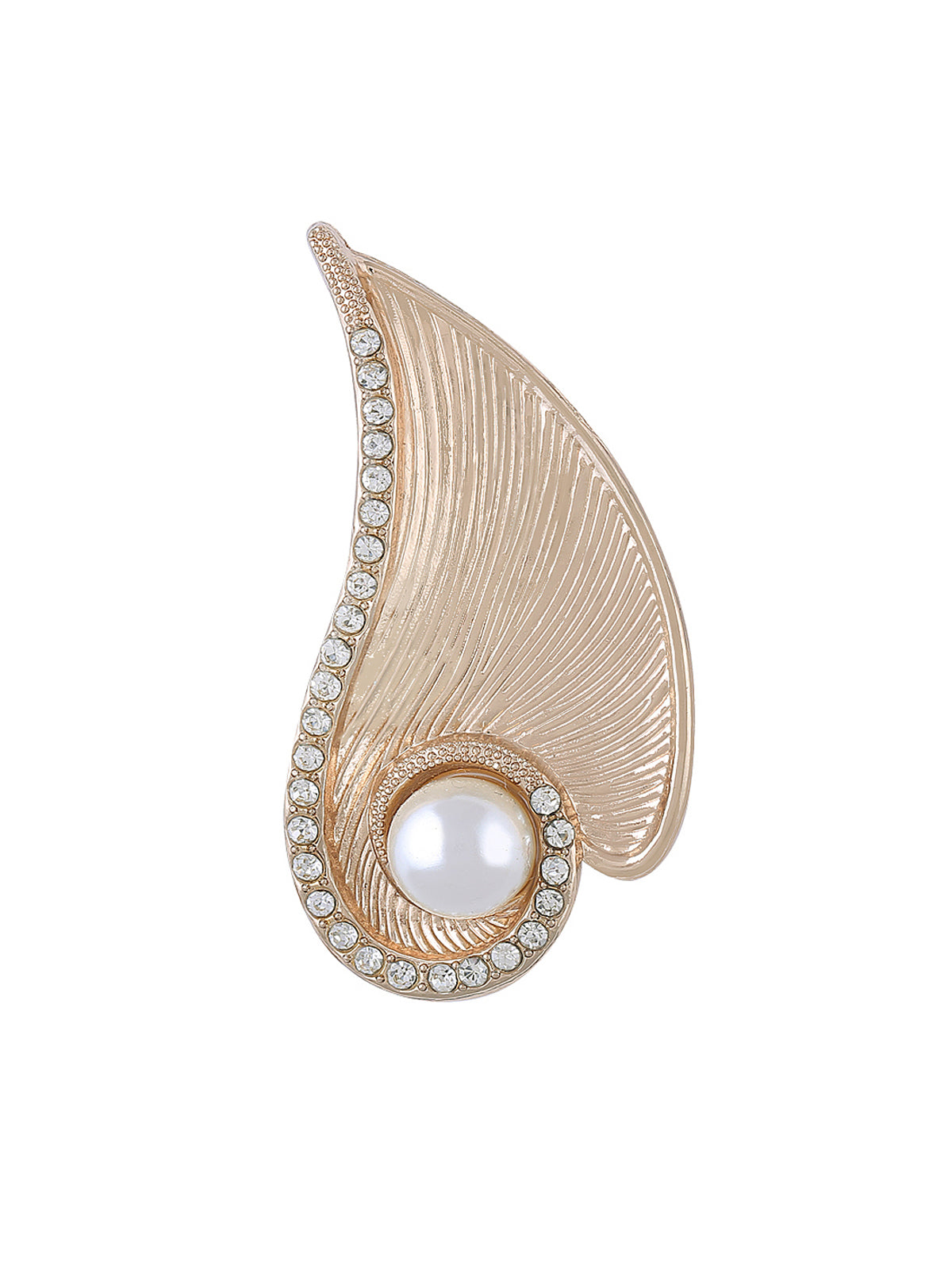 Shiny Golden Diamond Leaf with Pearl Brooch Pin