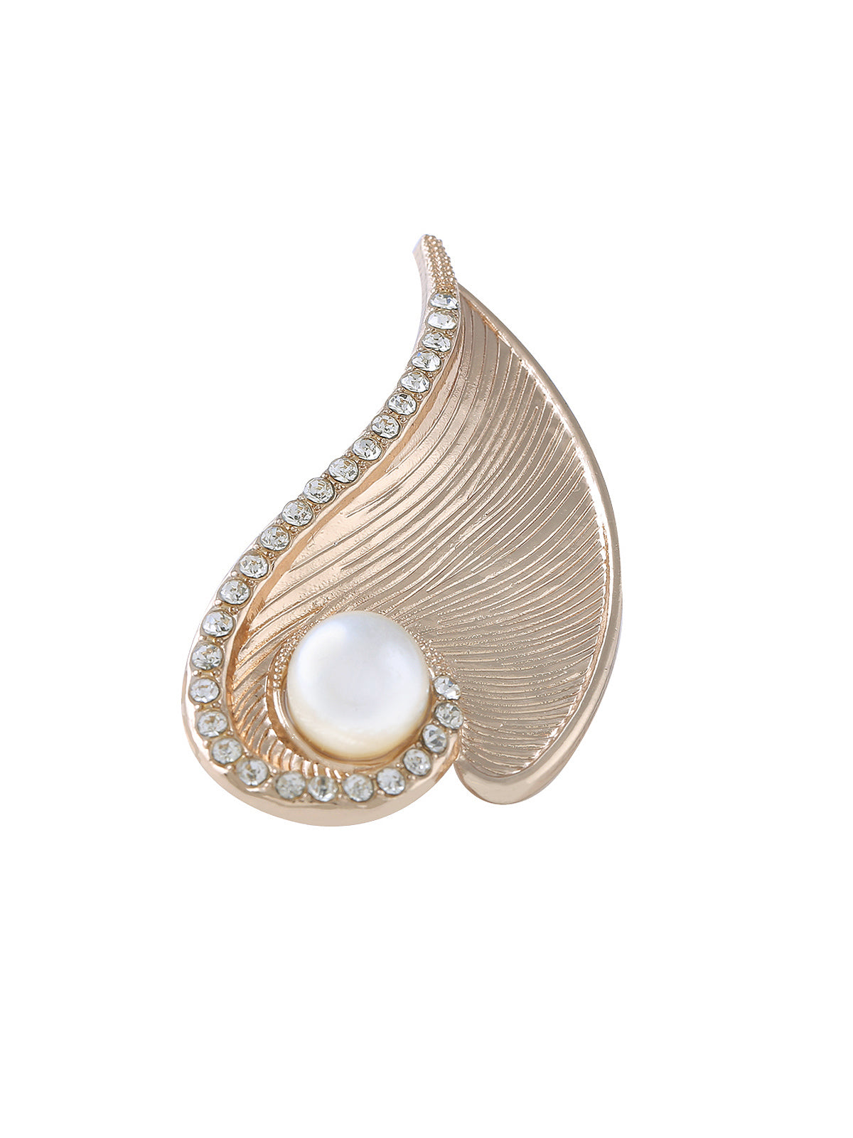 Shiny Golden Diamond Leaf with Pearl Brooch Pin