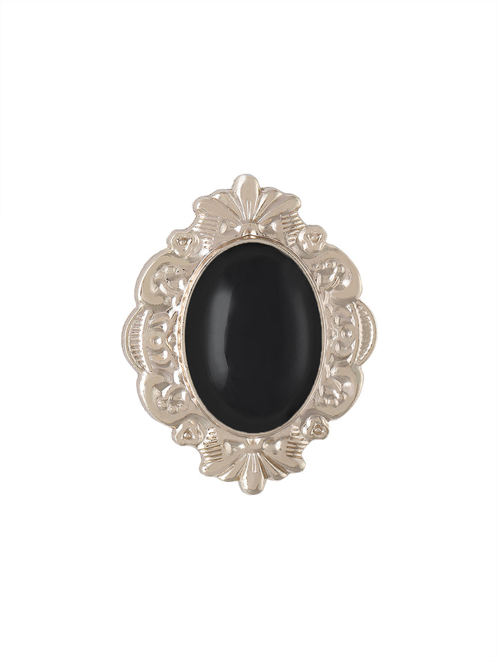 Light Gold with Black Beaded Frame Brooch Pin