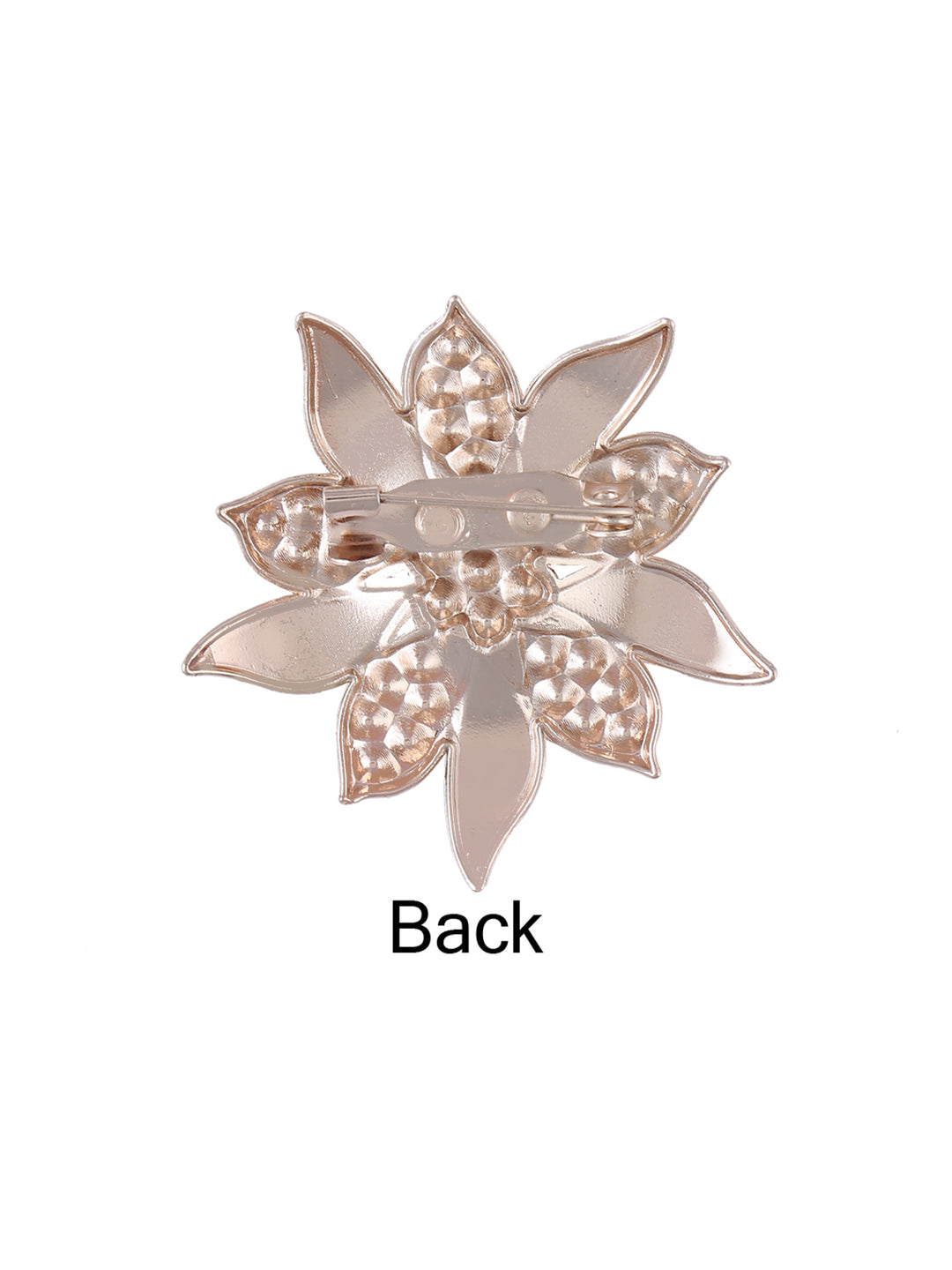 Golden with Black Enamel Diamond Flower Brooch Pin