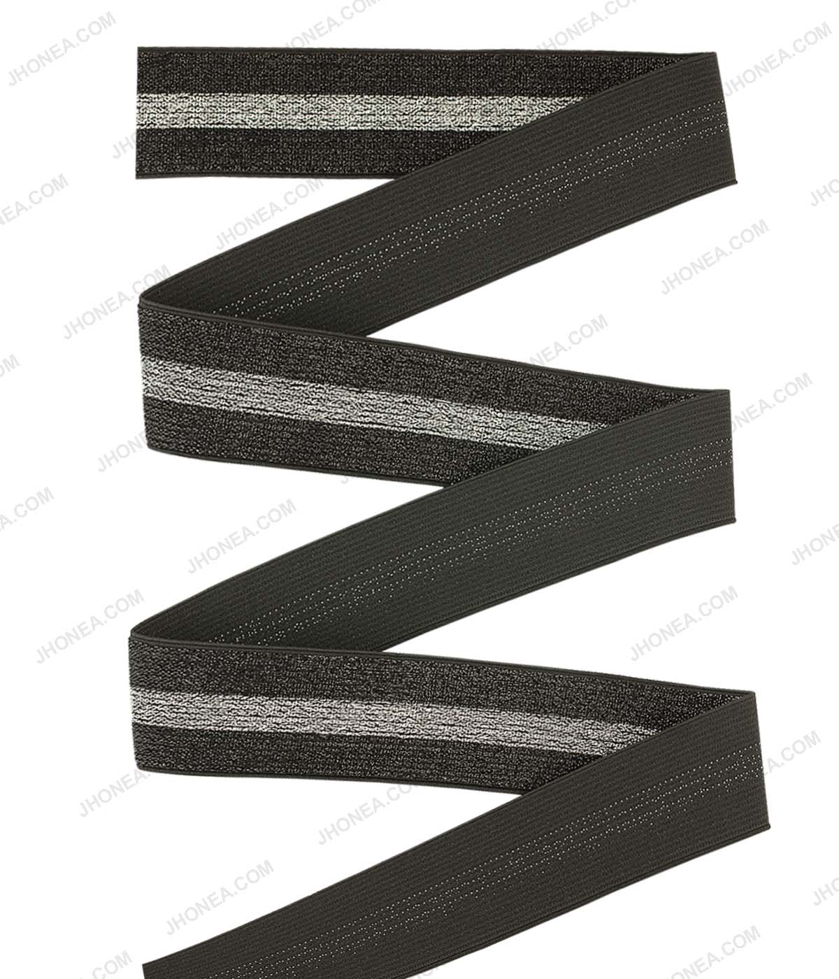 Shiny Metallic 1.5inch wide Fancy Lurex Knit Elastic for Party Wear in Black with Silver Color