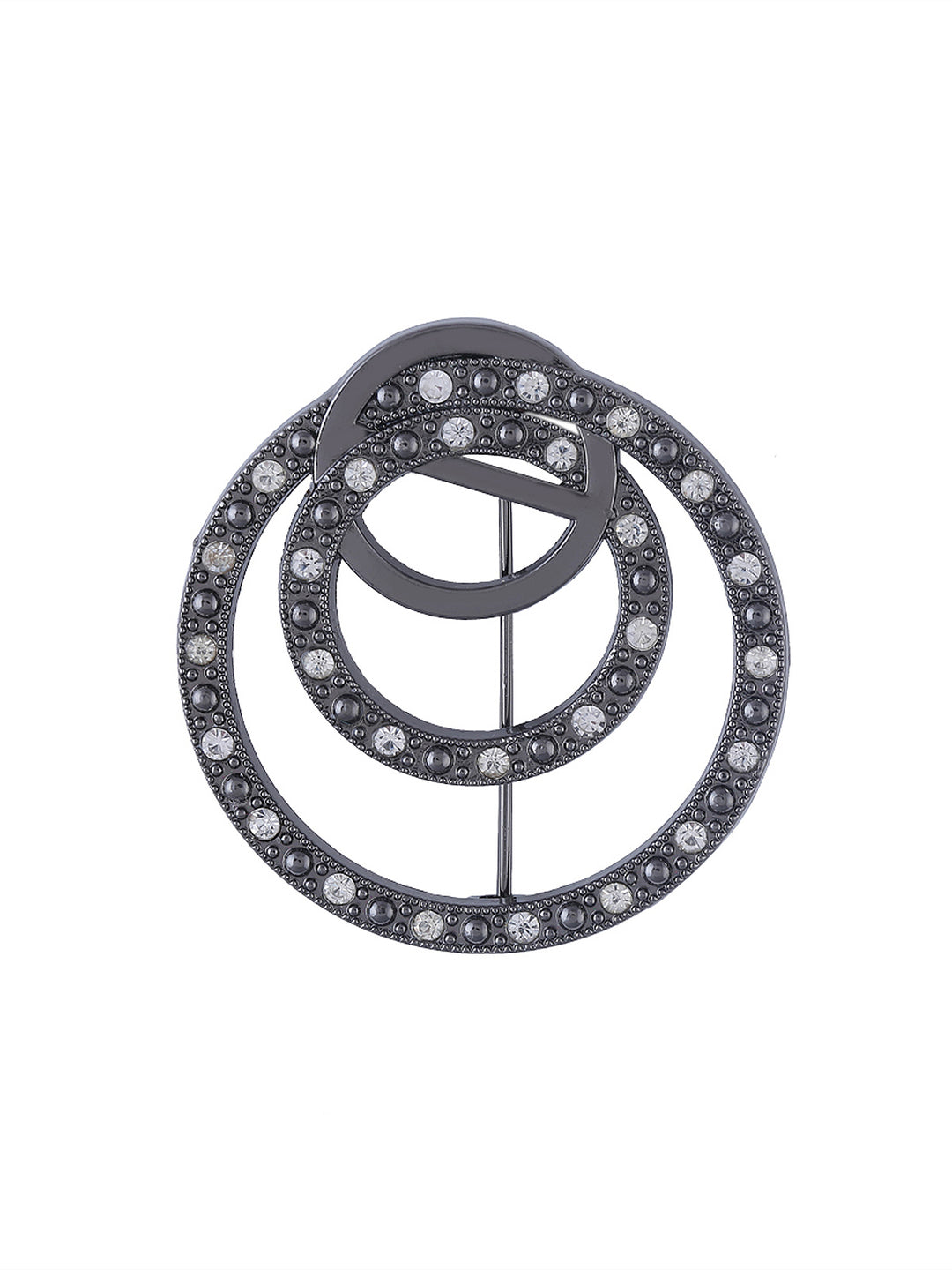 Round Shape Black Nickel (Gunmetal) Color Ring Design Decorative Diamond Brooch Pin