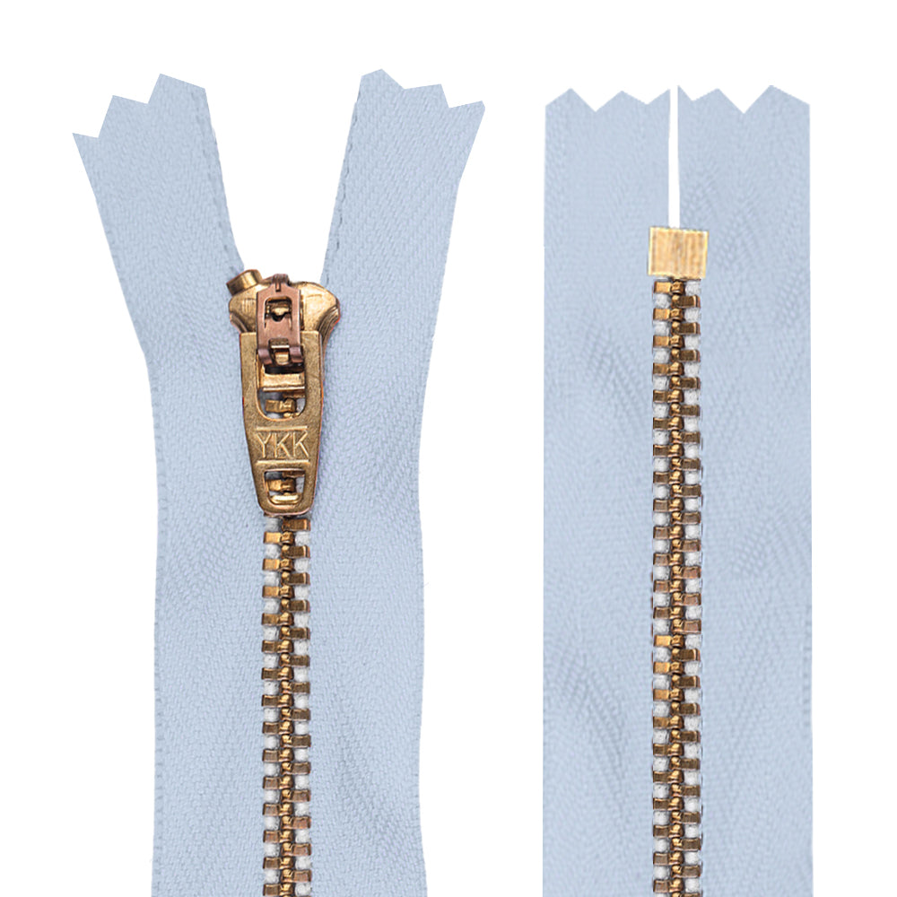 YKK- #5 Brass Closed-End 6inch YKK Jeans Zipper in Light Blue Colour