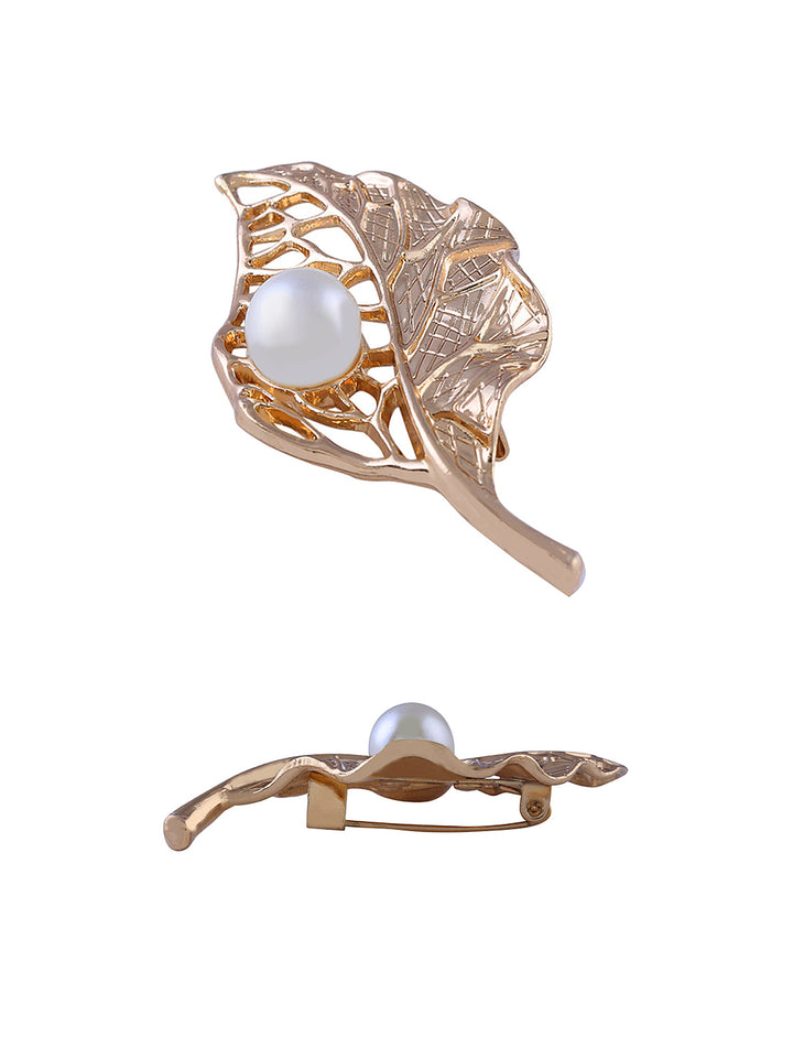Simply Pretty Golden Leaf with Pearl Brooch