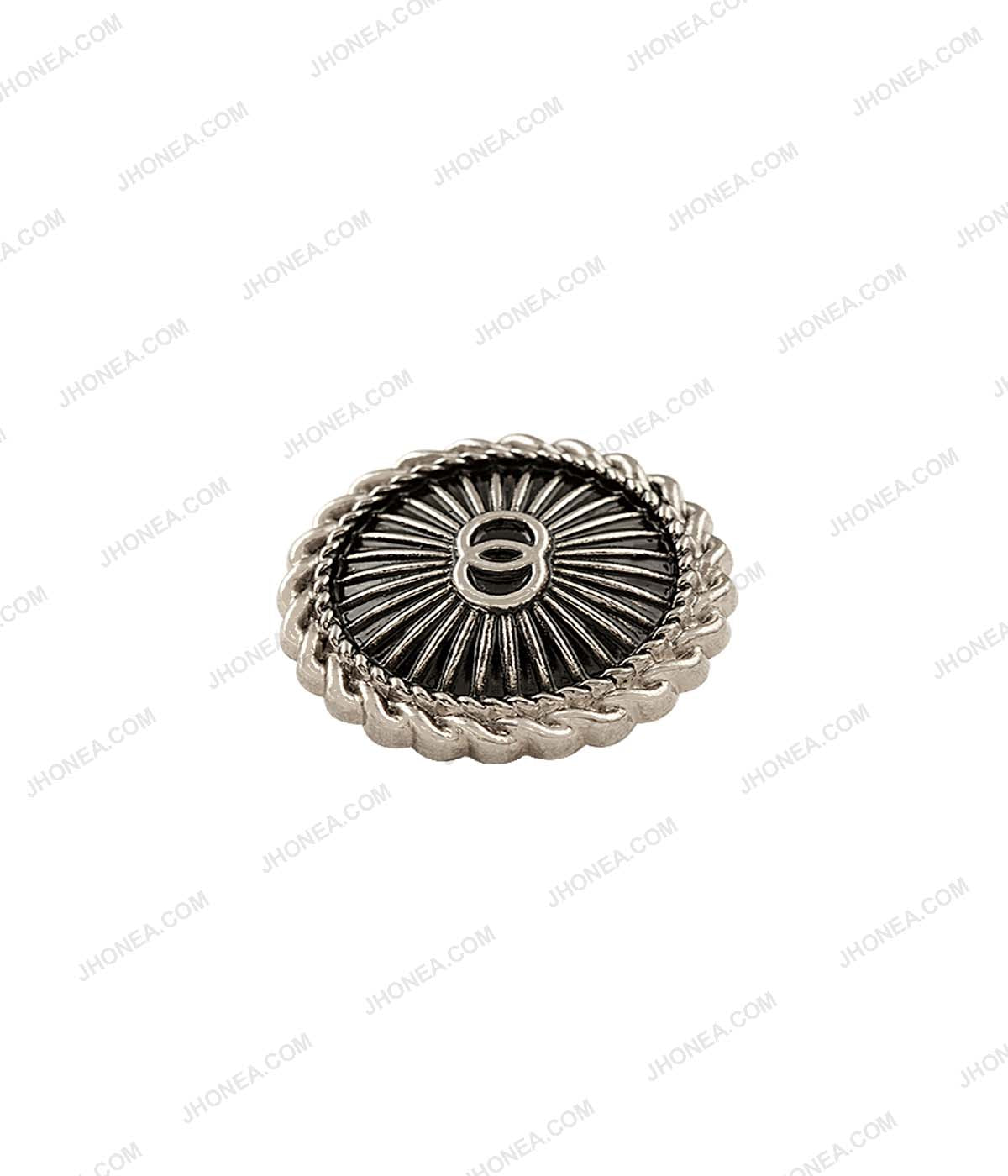 Accented Border Antique Silver Metal Shank Buttons for Men/Women