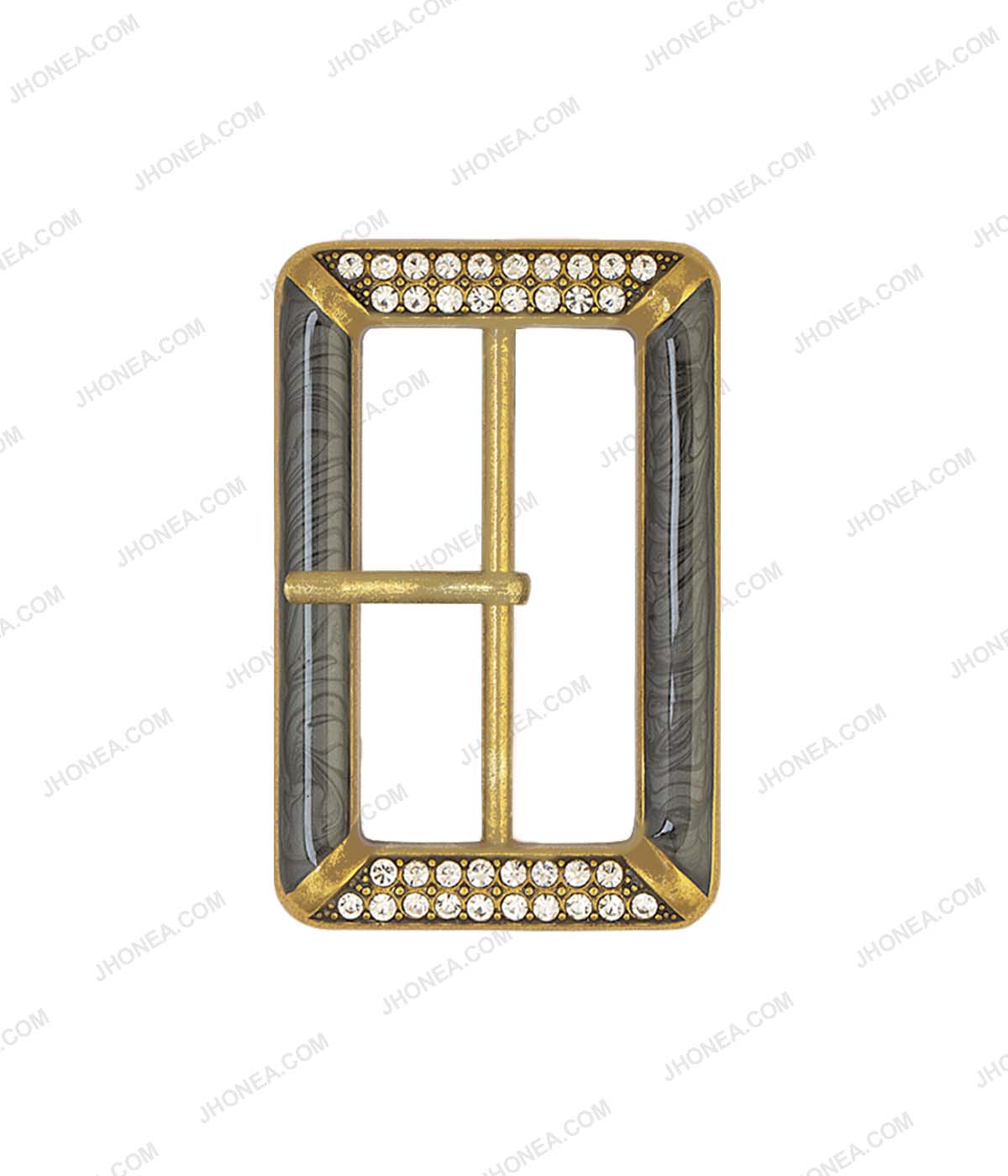 Antique Gold with Black Color Rectangle Marble Effect Diamond Accent Prong Belt Buckle