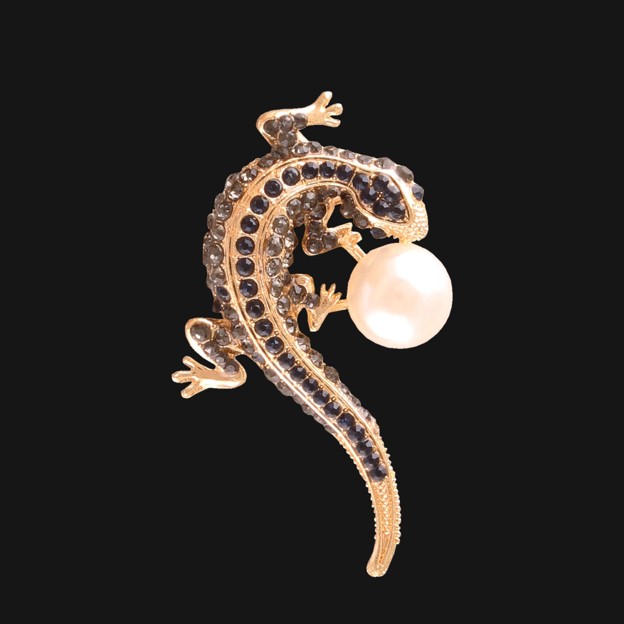 Lizard Design Diamond And Pearl Insect Brooch Pin