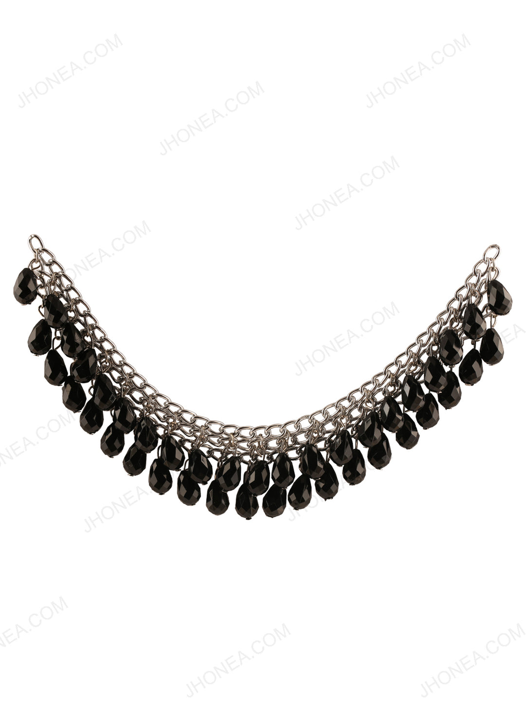 Black with Silver Beaded Tassel Neck for Womens