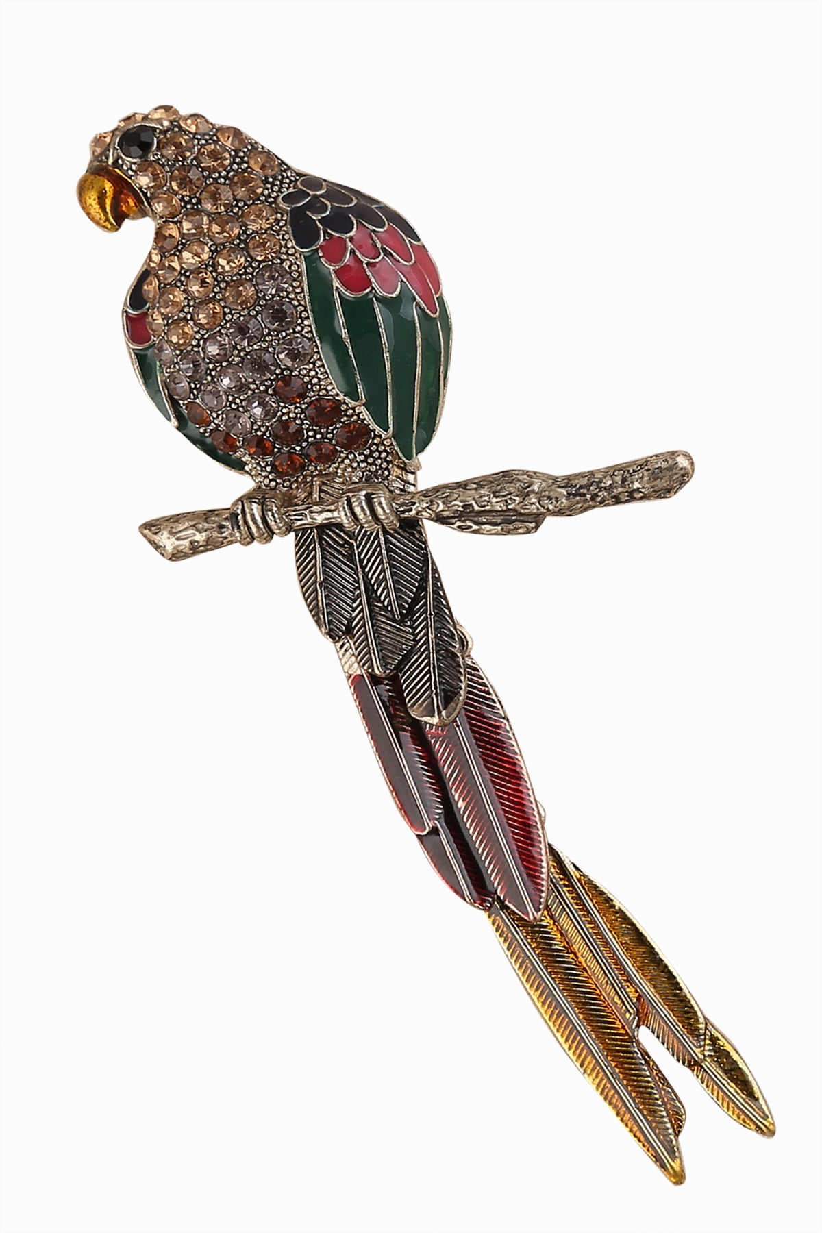 Multicolour Enamel Diamond Parrot Bird Brooch