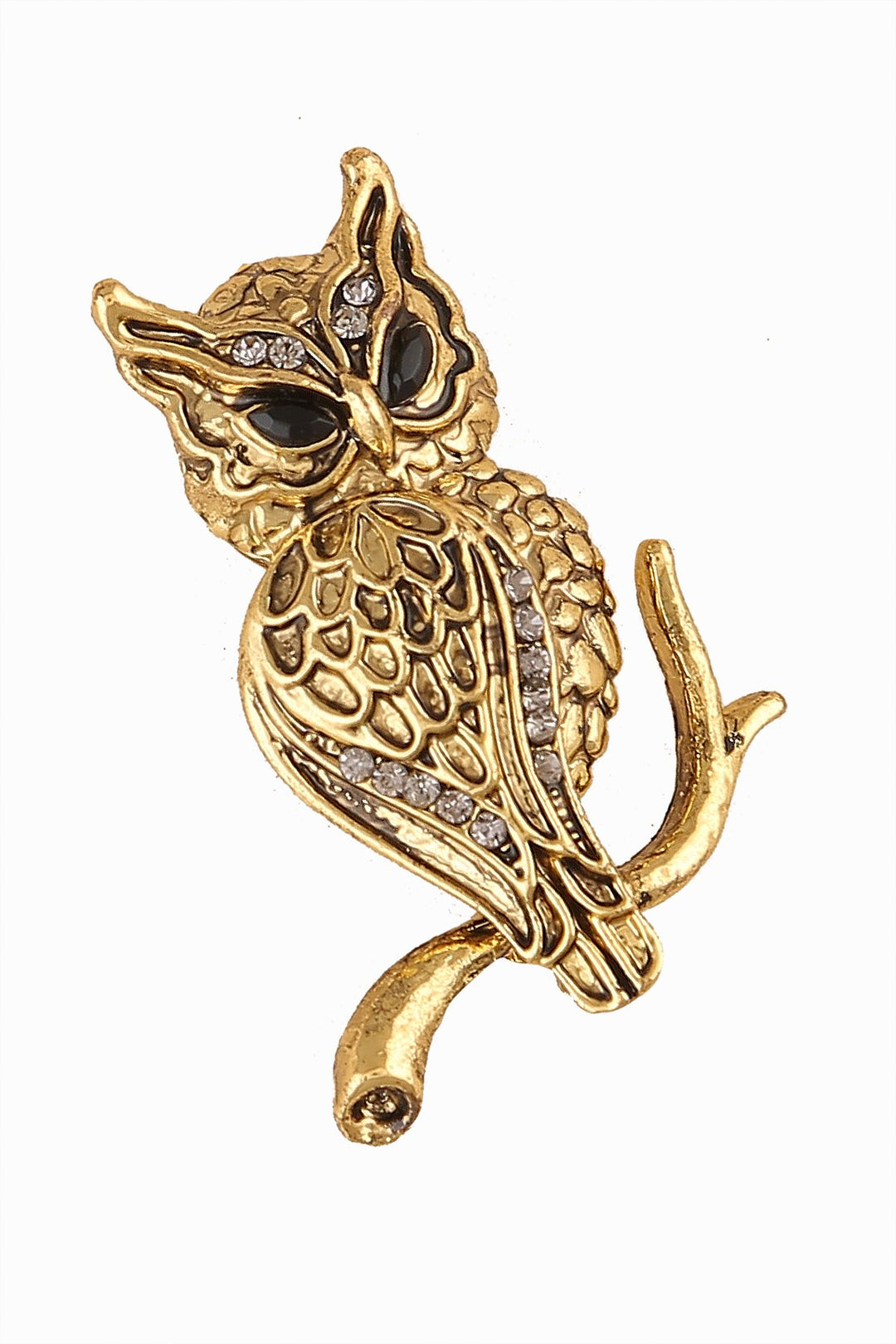 Antique Gold Colour Diamond Owl Luxury Bird Brooch Pin