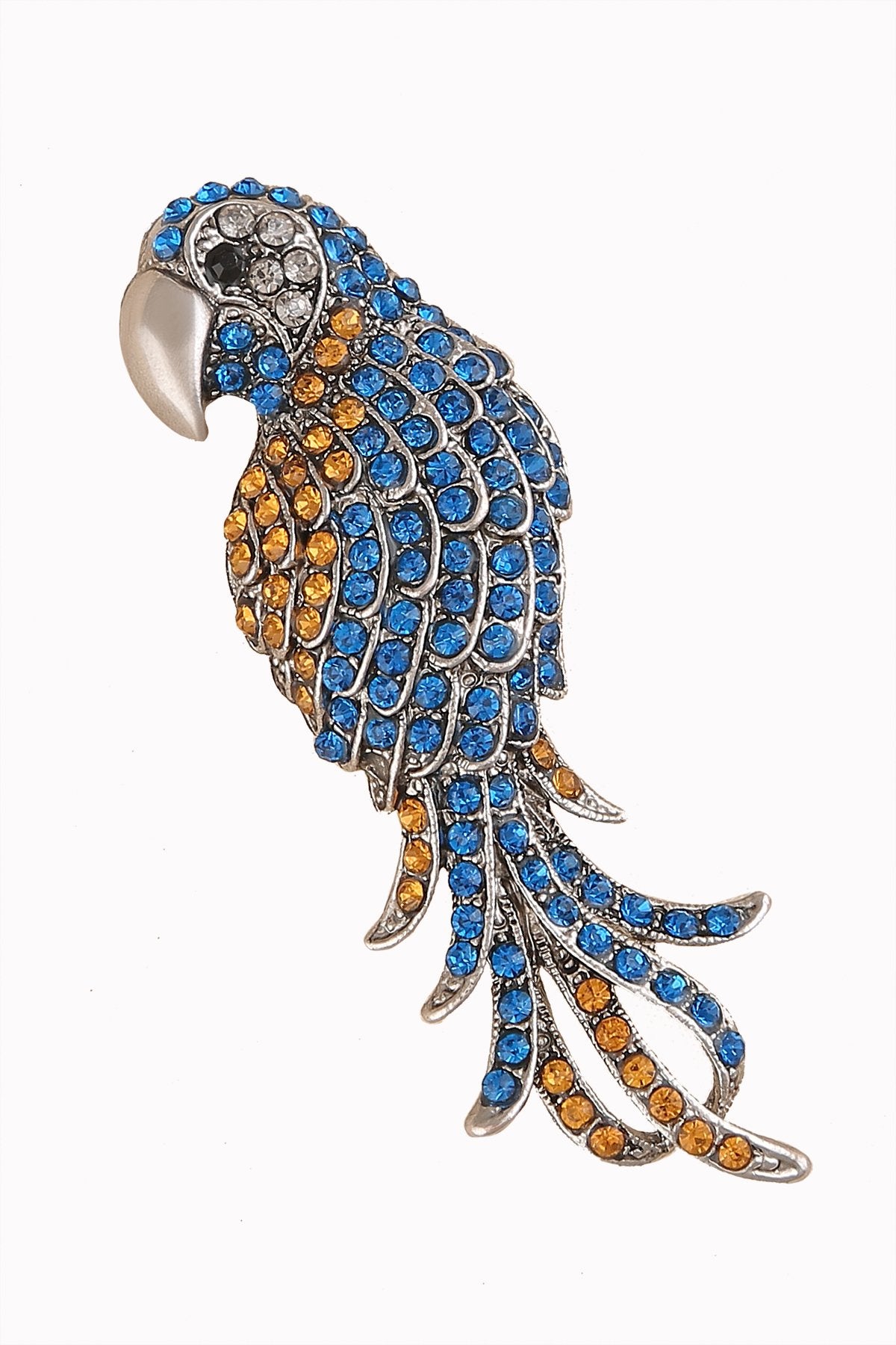 Dual Colour Diamond Designer Silver Parrot Bird Brooch Pin