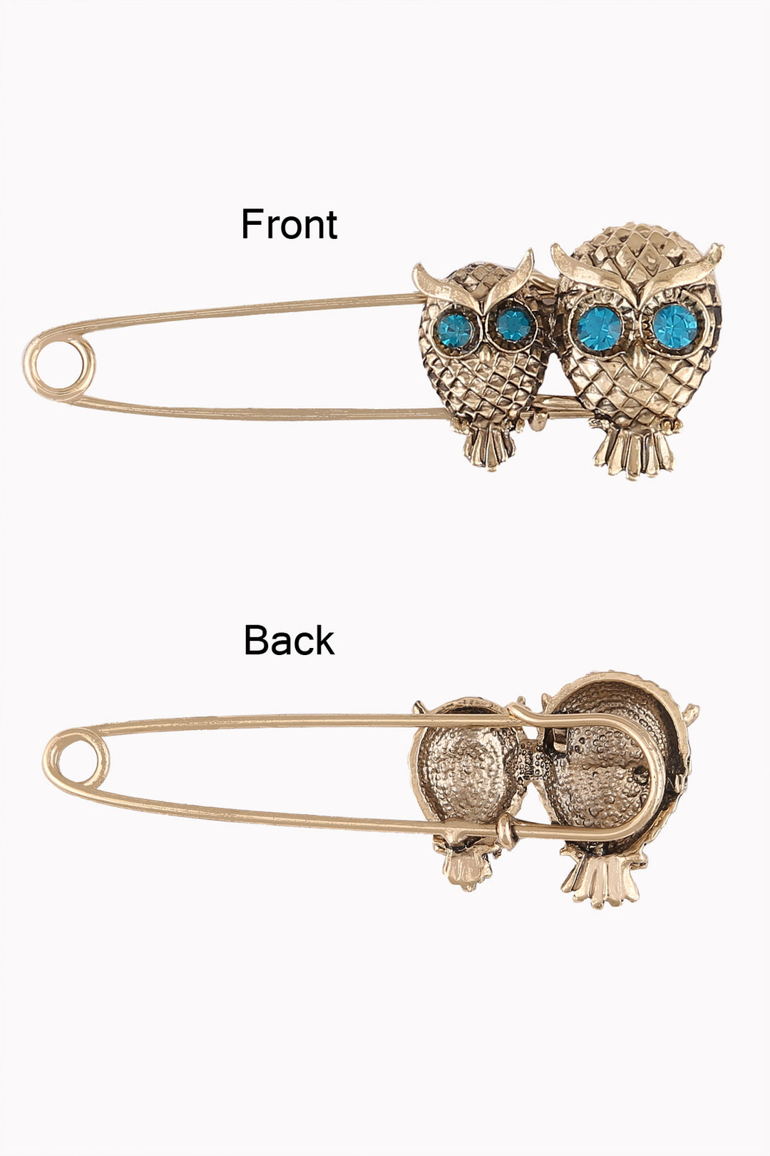 Vintage Style Antique Gold Double Owl Bird Metal Safety Pin Brooch