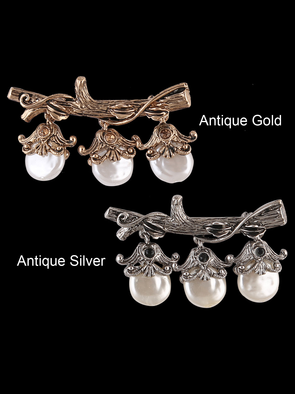 Very Charming Antique Gold/Silver Colour Vintage Look with Pearl Hanging Brooch