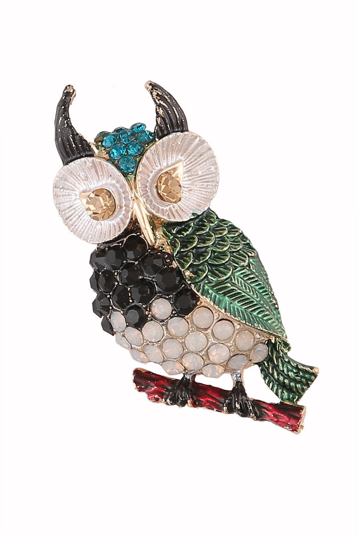 Beautiful Multicoloured Stones Encrusted Owl Pin Luxury Brooch