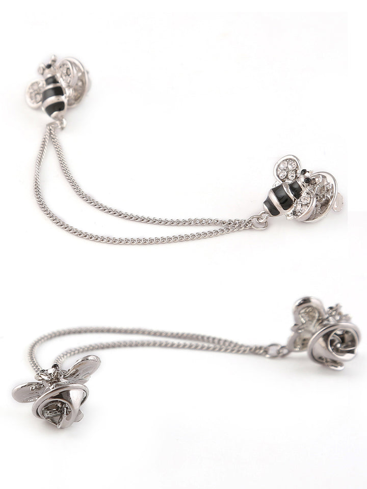 Shiny Silver Cute Honeybee with Silver Chain Hanging Collar Brooch Pin