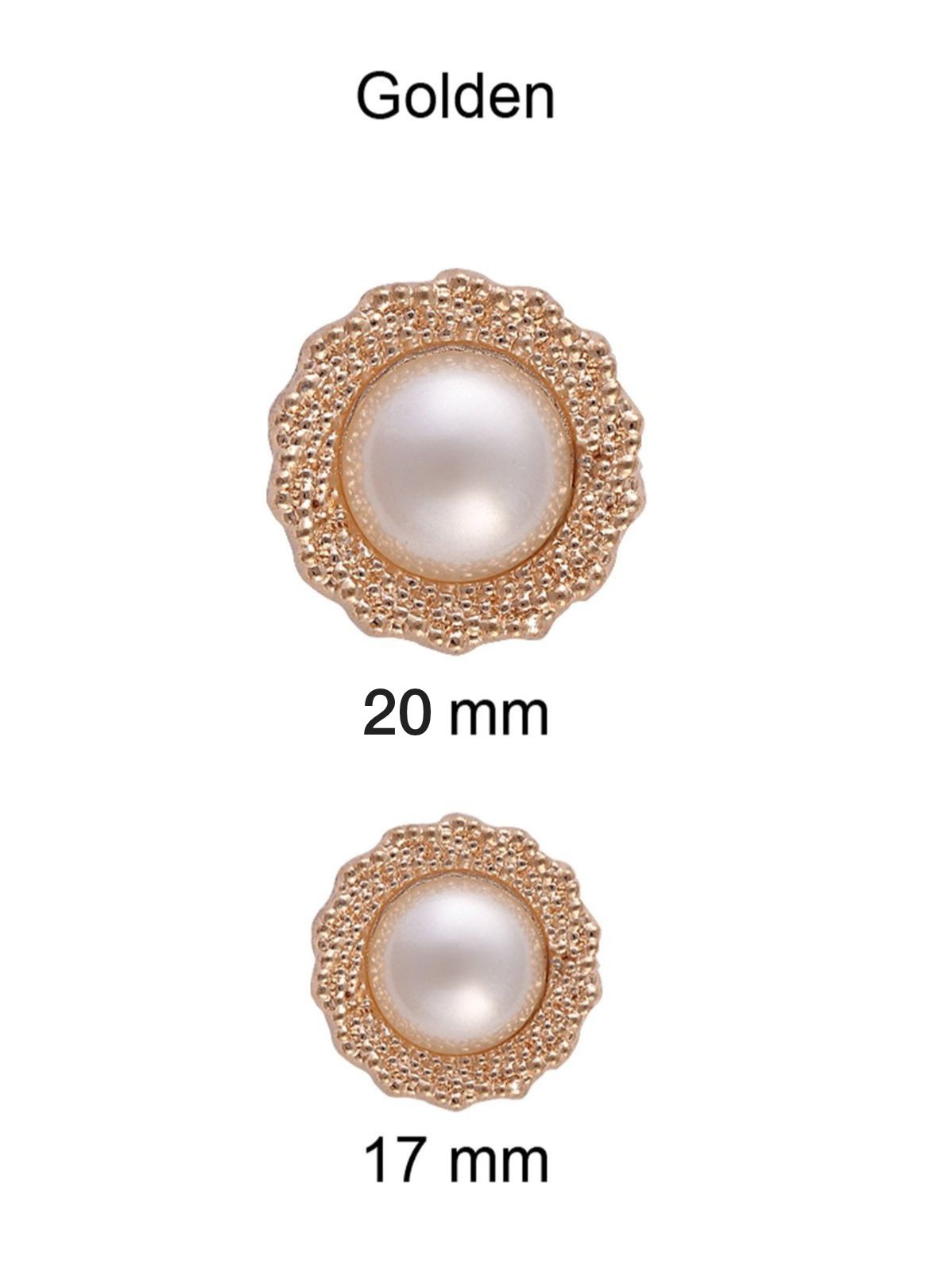 Decorative Golden Tone Round Shape Pearl Metal Button